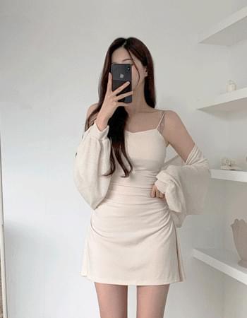 Yellow shirring Dress