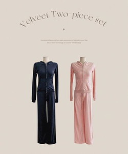 Cozy Velvet Crop Hooded Zip-Up Training Pants Set