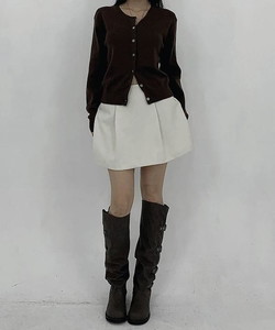 K Daily Guest Look Wool High Waist Pleated Balloon Mini Skirt
