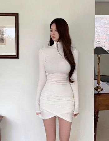 Miz slim fit semi Turtleneck wrap shirring mini Dress