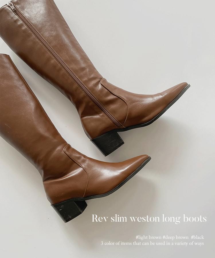 레브 슬림 미들굽 웨스턴 롱부츠