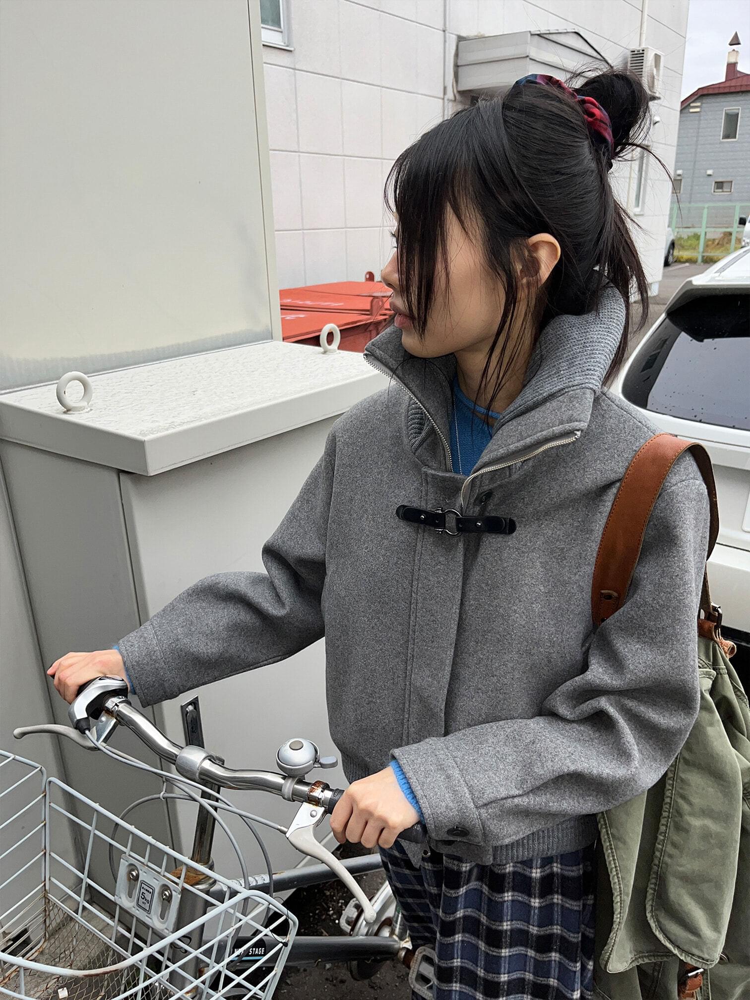 그레인 울 하이넥 자켓