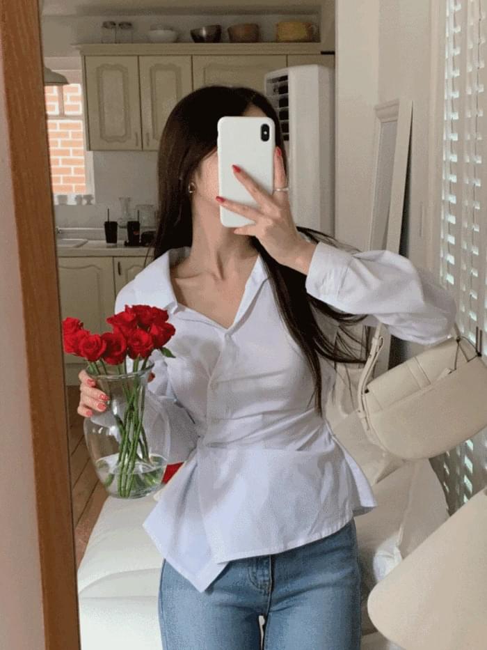Line Unbalance Button Spandex Shirt Shirt (2 colors)