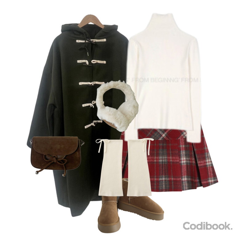 LOVELY SHOES 토이어그 키높이 퍼 앵클부츠 5cm,GENERALIDEA WOMAN 울 블렌드 미들 레그 워머,dangosister 메리크리체크주름SK(2c) 미니스커트 주름치마 플리츠스커트 반바지안감 치마바지 모직스커트 연말룩 크리스마스룩 파티룩등을 매치한 코디