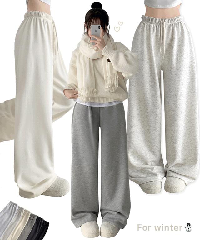 Smore Mink Fleece-lined Waist Banding Long Wide High Waist Training Wide Pants
