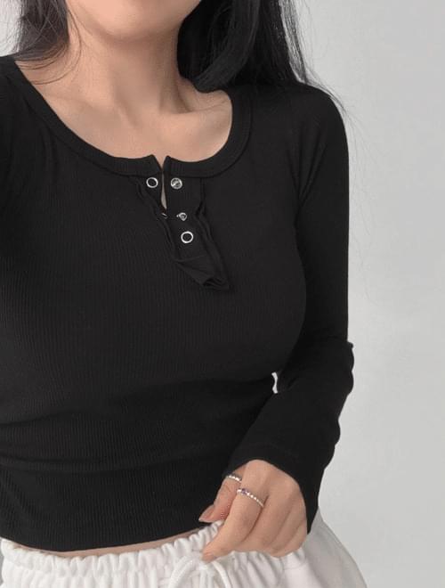 Shirring Ribbed slim crop tee -3 colors