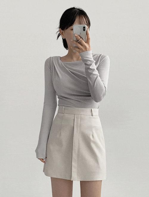 Off-shoulder shirring tee -6 colors