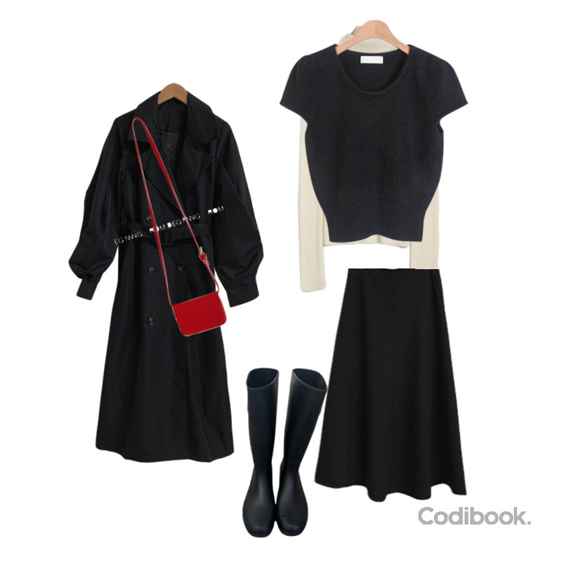 From Beginning 셀로나 미니월렛백 (2color),byclothes 스텁 레인부츠,dangosister 기획 로망스퍼반팔니트(4c) 앙고라니트 반소매니트 유넥 라운드넥 크롭니트 숏니트 캡소매 퍼프니트 퍼니트등을 매치한 코디