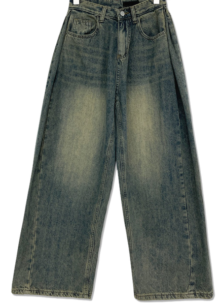 Letvin Fleece-lined Split Faded Wide Denim Pants -5color