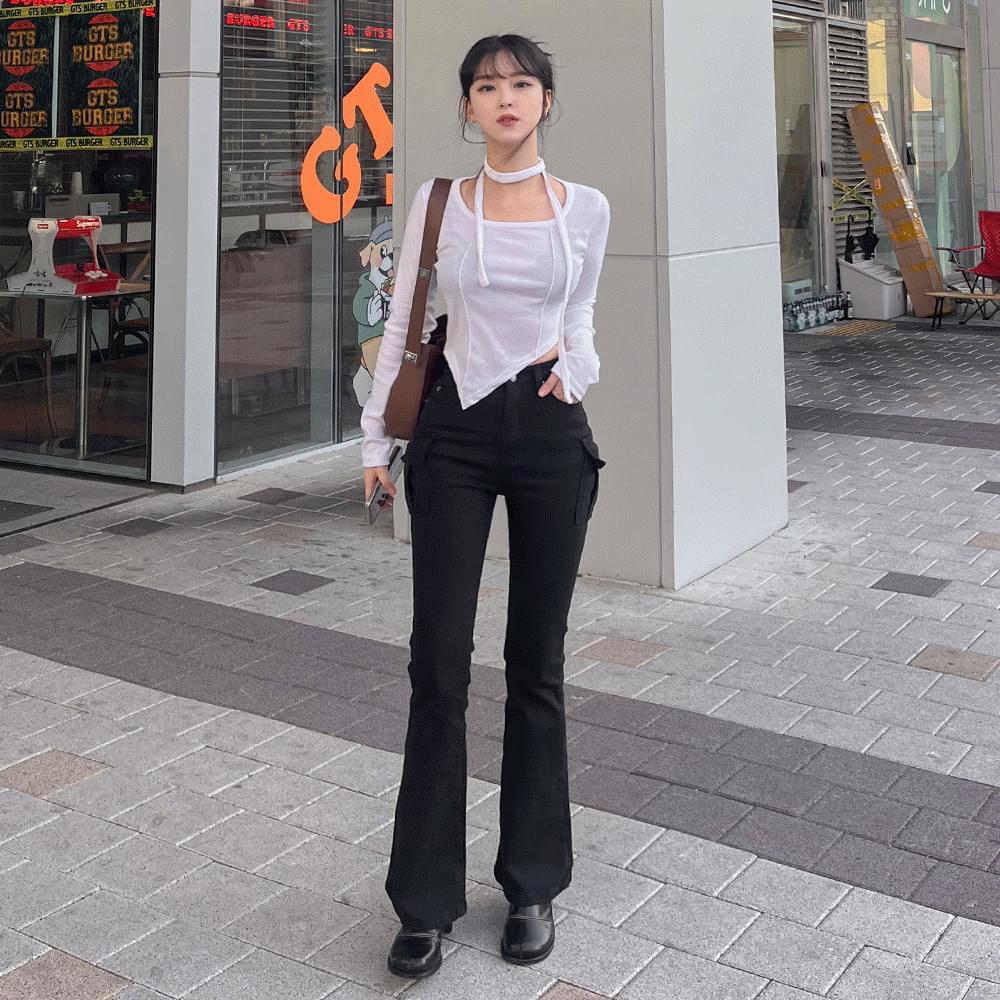 Body correction fit guarantee cargo Flared pants high waist slim fit pocket y2k pants pelvic pad khaki black SML