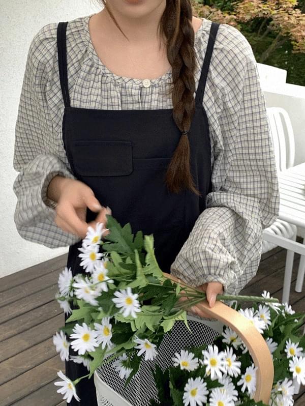 Toy Round Button Raglan Check Blouse - 2color