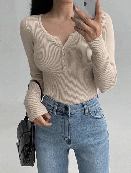 Viscose Button Slim Ribbed Tee - 3 colors