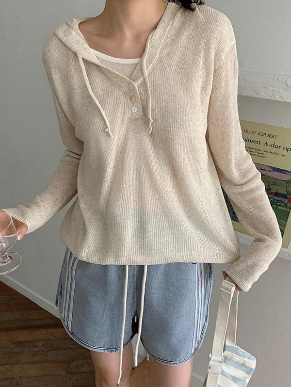 Rerum Linen Layered Hood Knitwear - one color