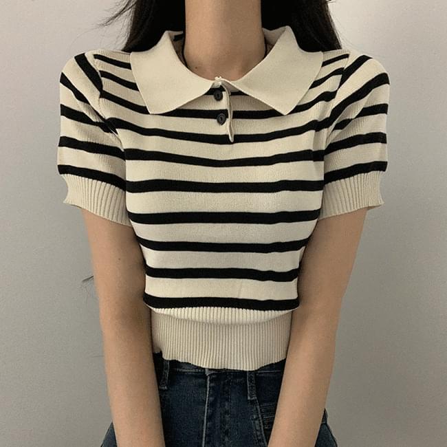 Striped Crop Collar Knitwear