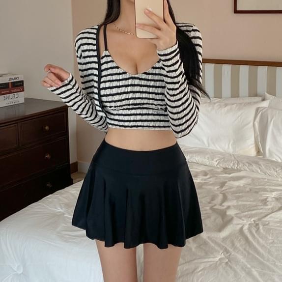 Sunset Striped Bikini Three-Piece SET