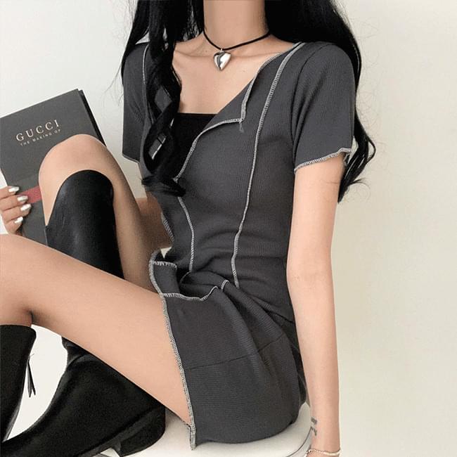 슬림 웨이브 반팔원피스(단품)