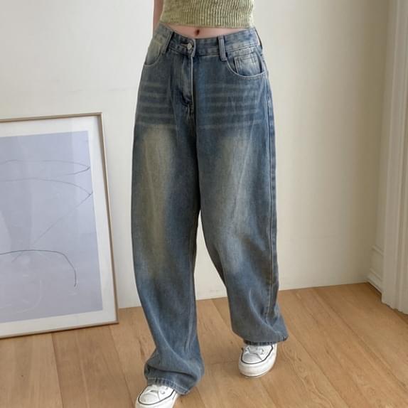Buffering Faded Wide Blue PT Blue Blue Wide Blue Jeans Denim Pants Vintage Cat Brush