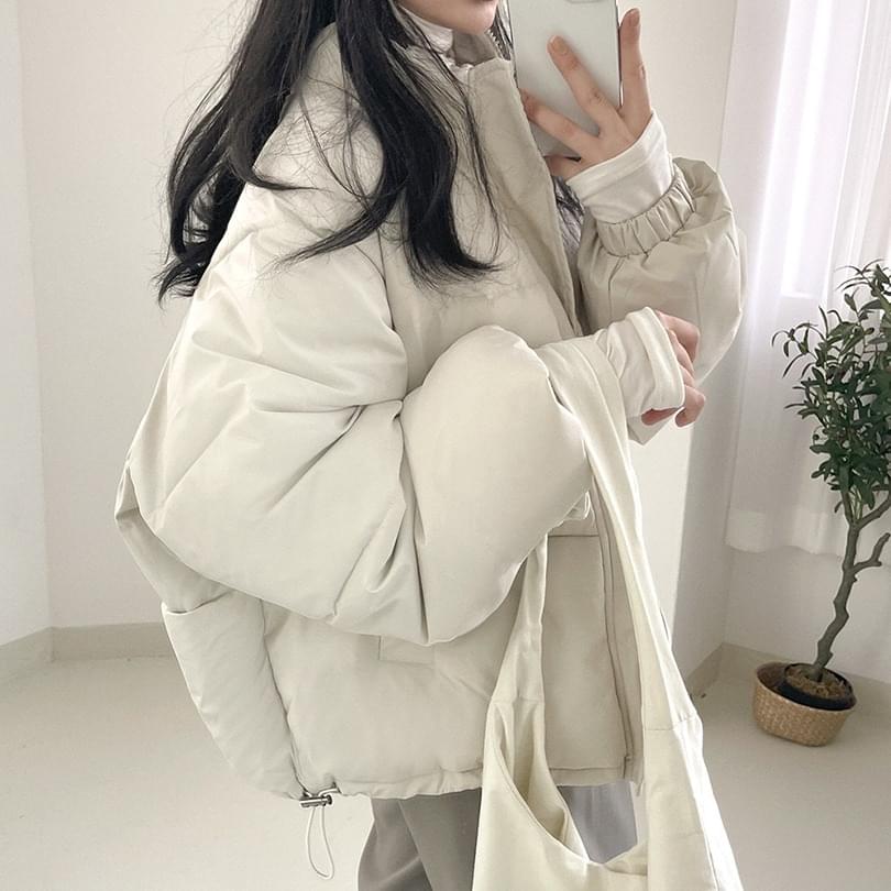 [3 colors oversized-fit raglan string short padded coat