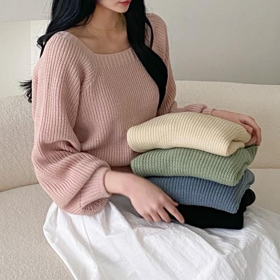 Ella Square Knitwear Hachi Knit Balloon Sleeve Knit Cropped Knit Short Knit Spring New Arrivals Spring Knit Pastel Slender Goddess Fit