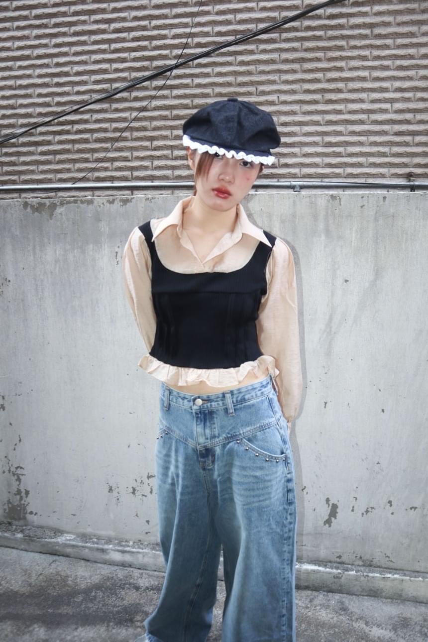 silk vest shirt top (2color)