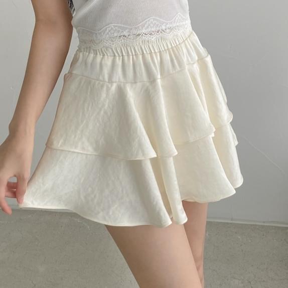 Evening 2-stage cancan SK flare miniskirt banding band satin satin guest look date look shorts lining skirt pants