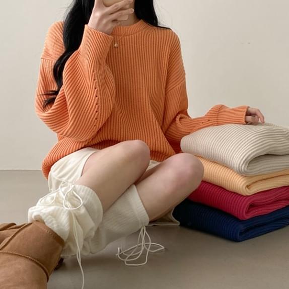 POBI Hachi Round Knitwear Balloon Sleeve Point: D