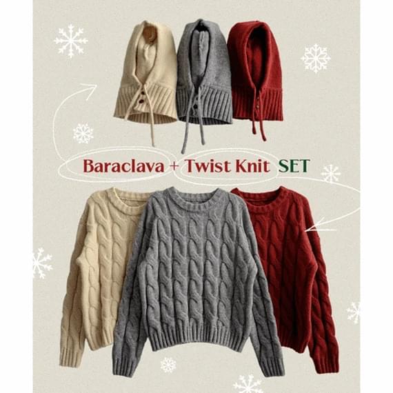 클나바라클라바세트꽈배기니트 (3color)