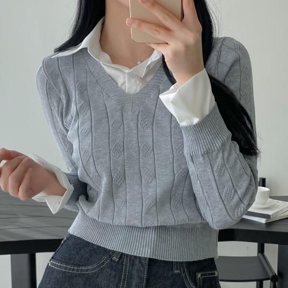 Planning Torch Shirt Layered Knitwear Shirt Knit Layered Effect Spring Knit Basic Knit Basic