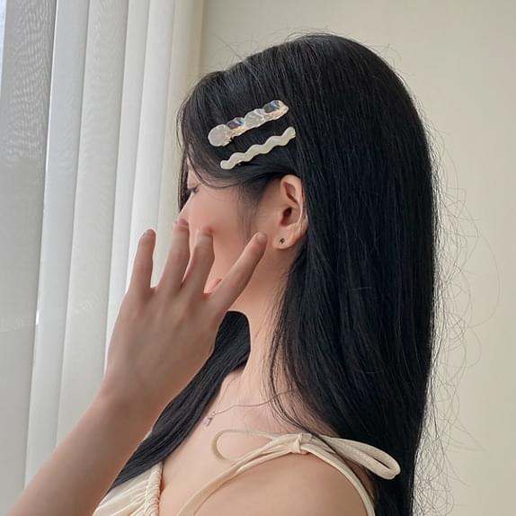 Pebble shell hairpin SET mother-of-pearl shell pin + wavy pin set: D