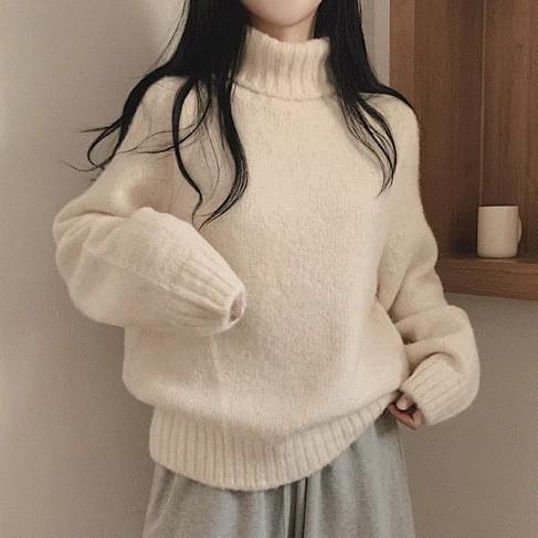 高品質厚實寬鬆羊毛高領針織毛衣