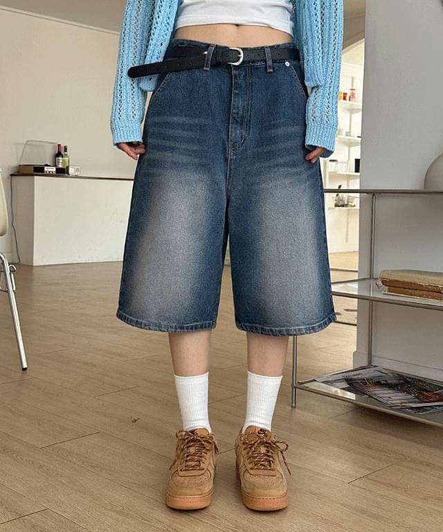 Stack Wide Denim Bermuda Pants 短裤
