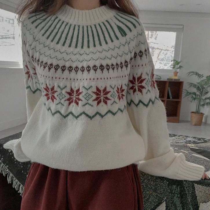 Point Snowflake Round Neck Knitwear