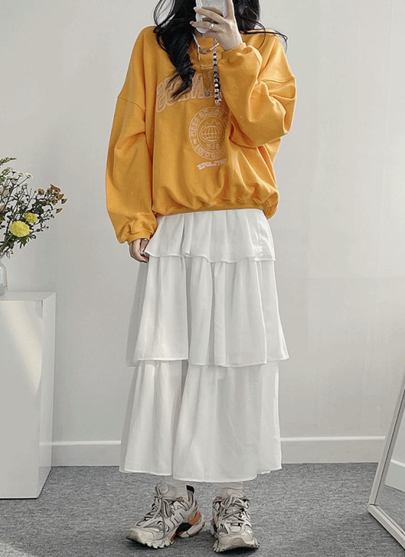 Chiffon cancan banding long skirt 2color