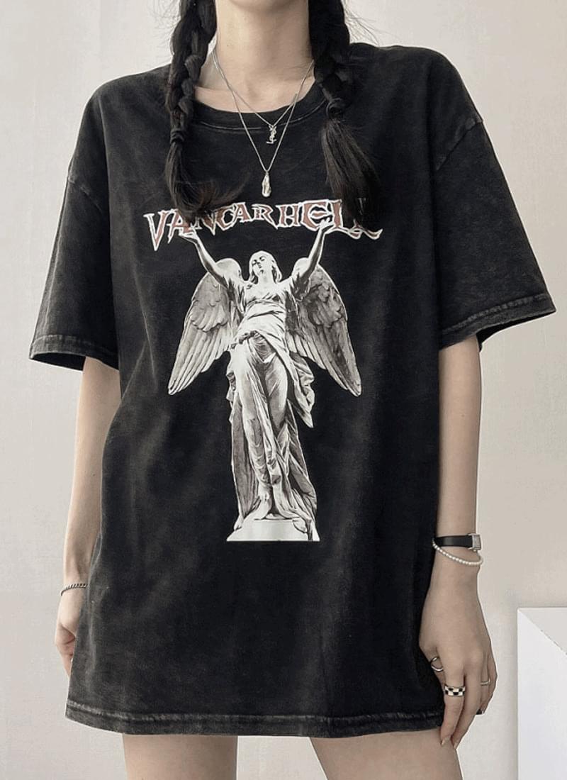 Overfit Faded God Vintage Printing Lettering Short Sleeve T-shirt 2color