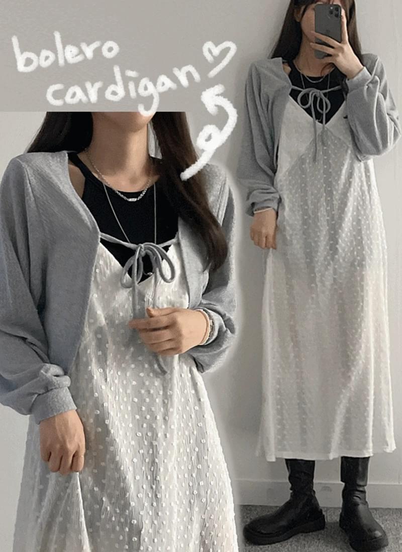 Mood mid-season Loose-fit ribbon crop summer-fall bolero cardigan 3 colors 長袖上衣