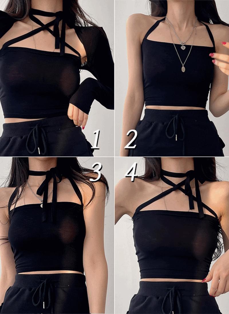All the way until summer-, Bolero + Ribbon Top Crop Gift Set 2color