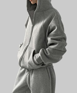 Hearts Fleece-lined Loose-fit Split Hooded Zip-Up