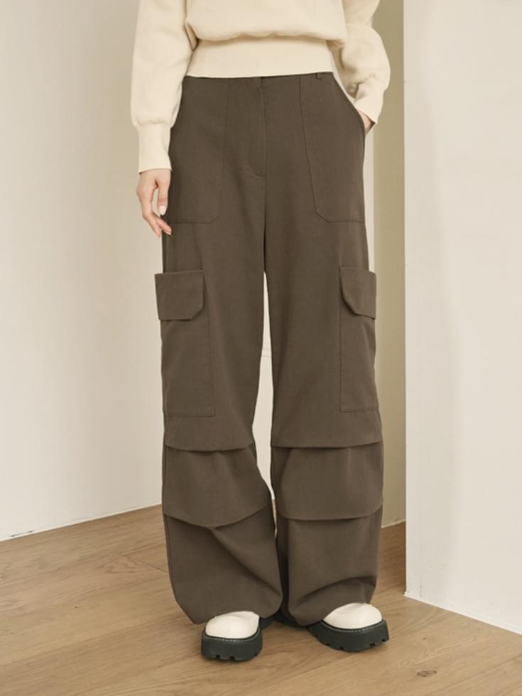 Cabalin Cotton Pintuck Back Banding Wide Cargo Pants