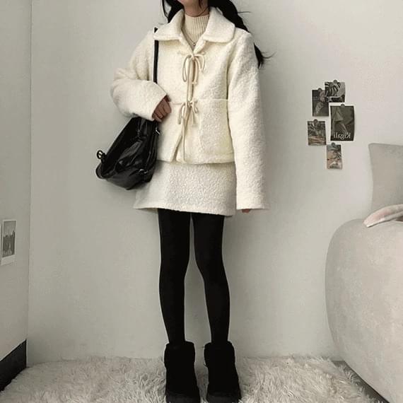 핸글부클리본코트자켓,미니스커트셋업 (2color)국내생산고퀄리티