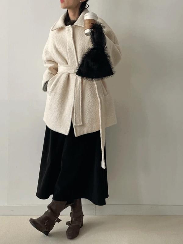 【INCHANT ME】Flared Raglan Wool Half-Coat inchant me - Buckle Raglan Belted Half Coat - Codibook.