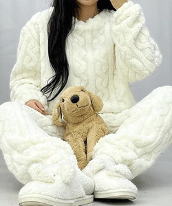 加厚麻花針織家居睡衣套裝