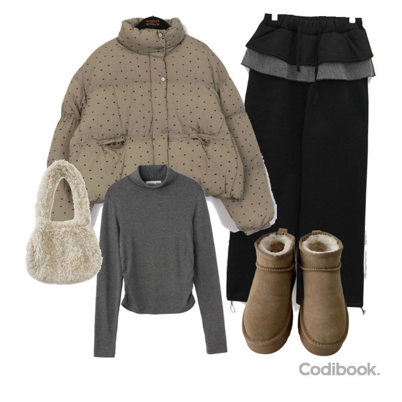 AAKE SOFT PONG BAG (3color),AAKE WINTER SHORT UGG (3color),GENERALIDEA WOMAN 핑거홀 셔링 터틀넥 티셔츠등을 매치한 코디
