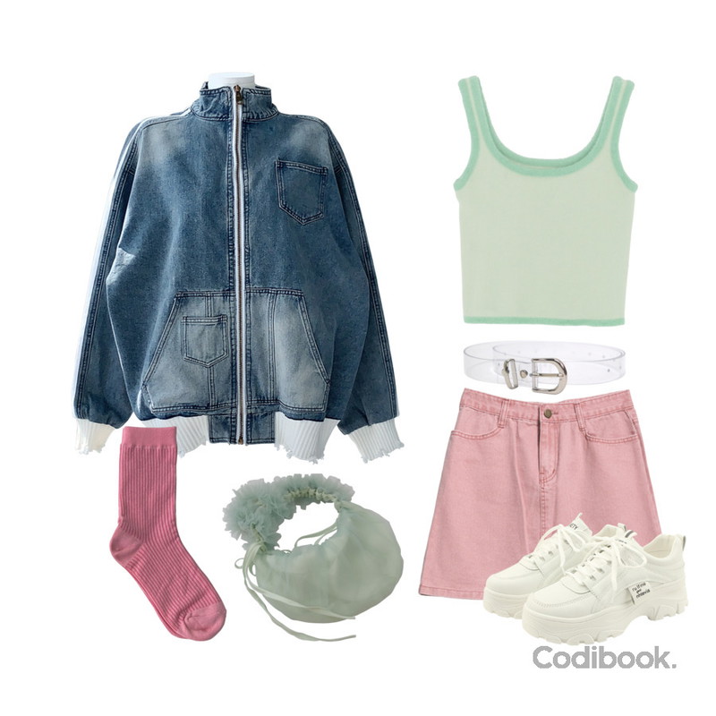 designershoes 어글리슈즈 태그 통굽 운동화 화이트,Gosister 귀엽지 퍼 배색 나시,privatelookbook 클리어 벨트등을 매치한 코디