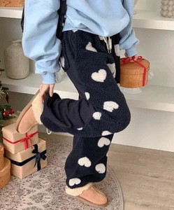 休閒刷毛愛心寬鬆綁帶長褲