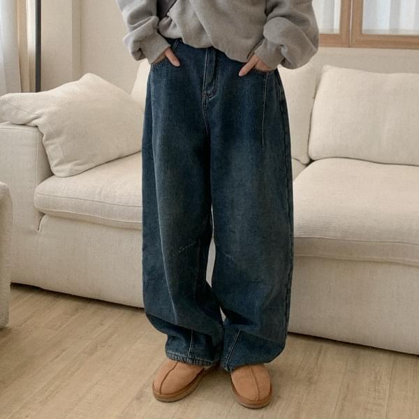 舒適保暖寬褲版丹寧牛仔褲