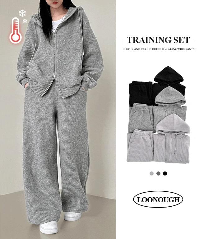 Soft and fluffy Ribbed sweatshirt & wide pants