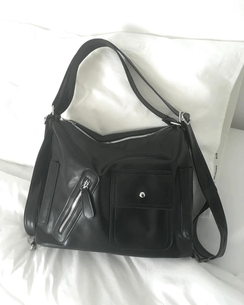 Turin diagonal zip pocket leather shoulder cross backpack