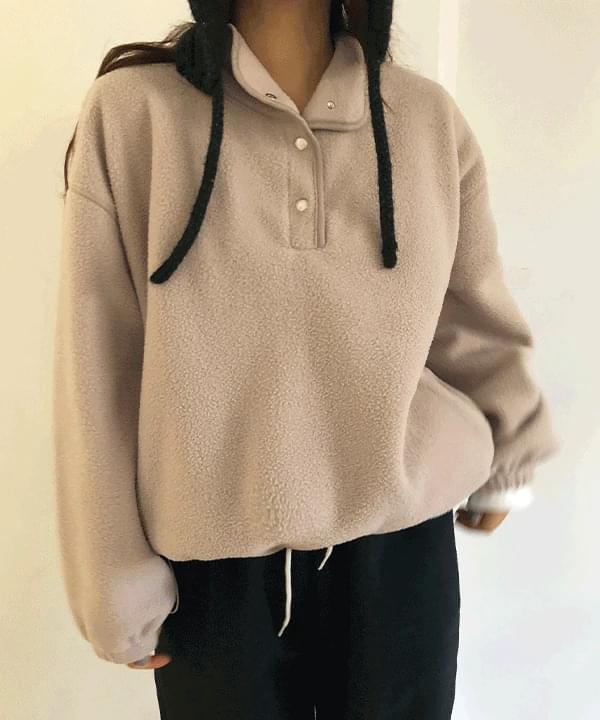 MARTEVEN BUTTON HIGHNECK BANDING STRING FOOTWEAR Sweatshirt -3color
