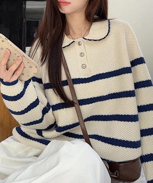 Eline Marine Stripe Collar Knitwear