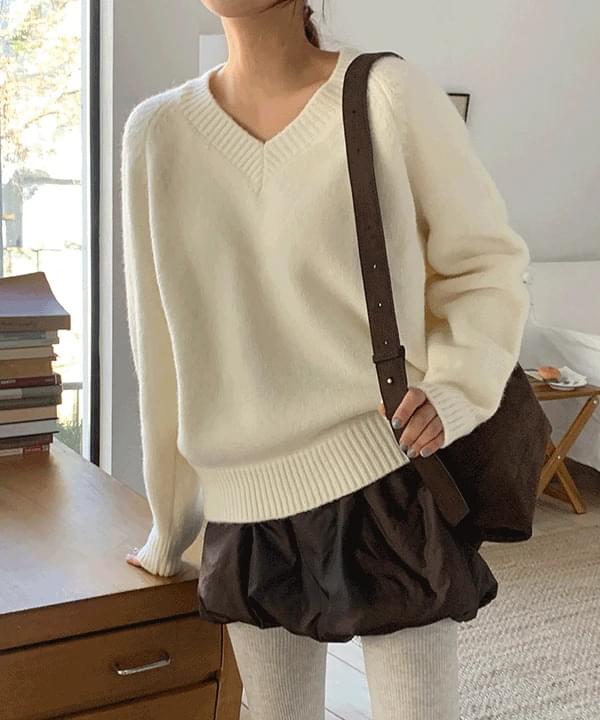 Pervi Loose Loose-fit V- V-Neck Raglan Knitwear -2color